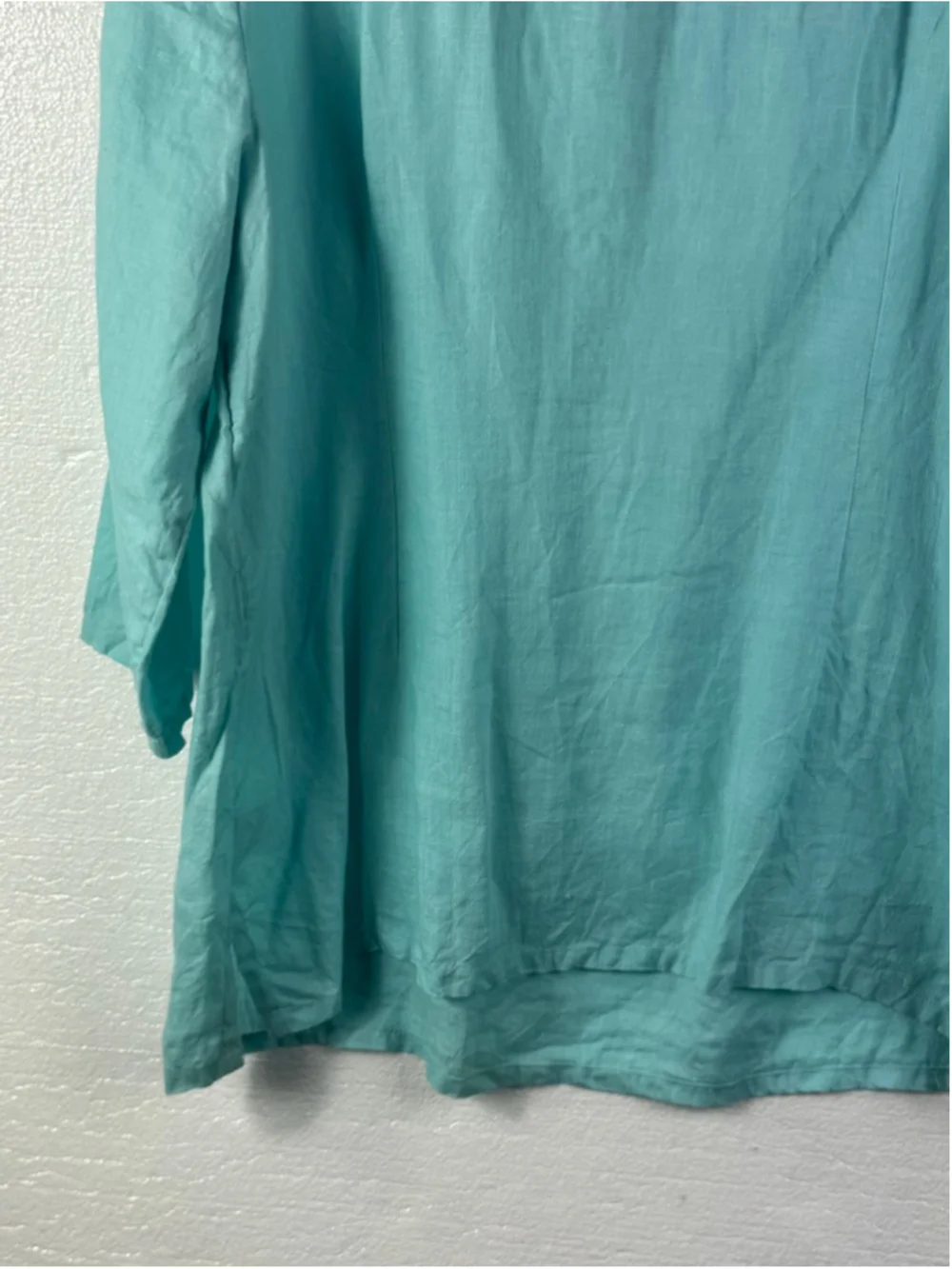 Charter Club aqua blue linen embroidered tunic top - Picture 7 of 9